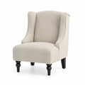 Sillón Orejero de Tela Beige con Patas de Madera
