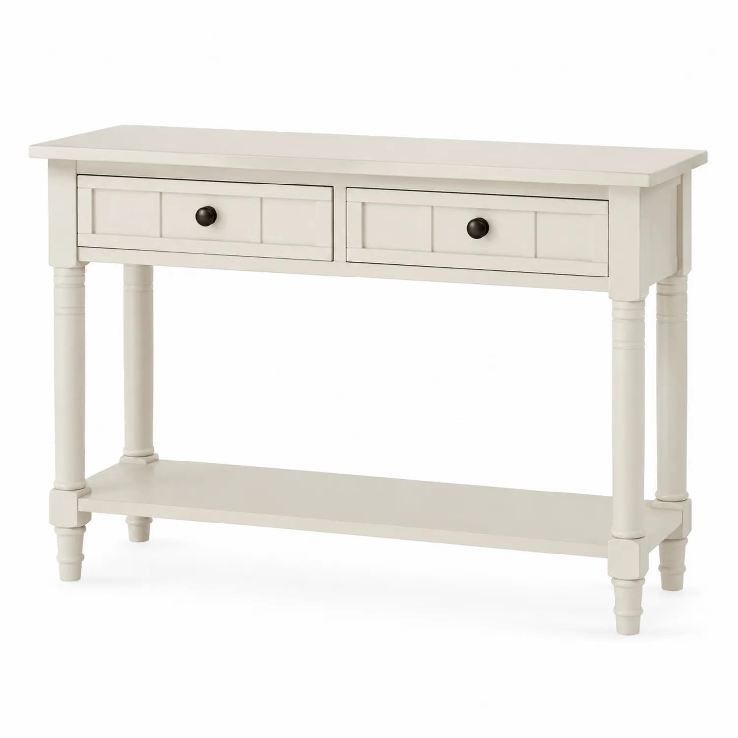 Mesa consola de madera con cajones y estante, Blanco
