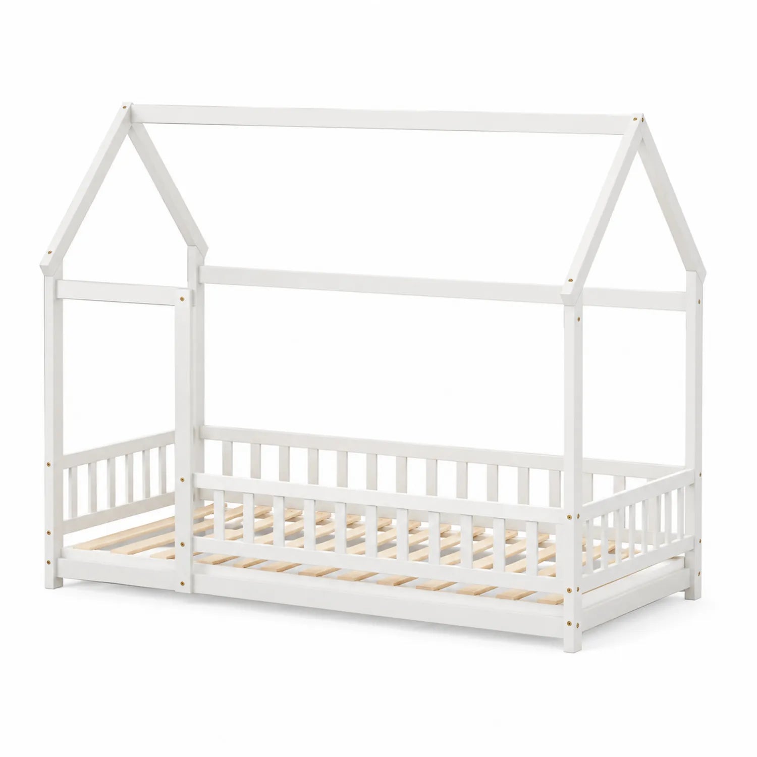 Cama Infantil de Madera Maciza Blanca Forma de Casa 200x90cm
