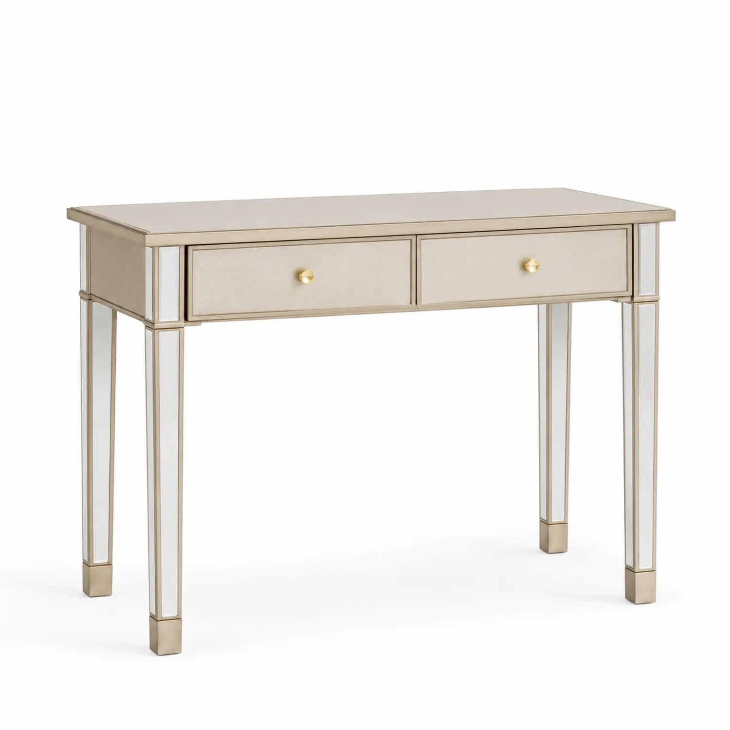 Mesa consola de madera y vidrio con cajones dorada 110x40x80 cm