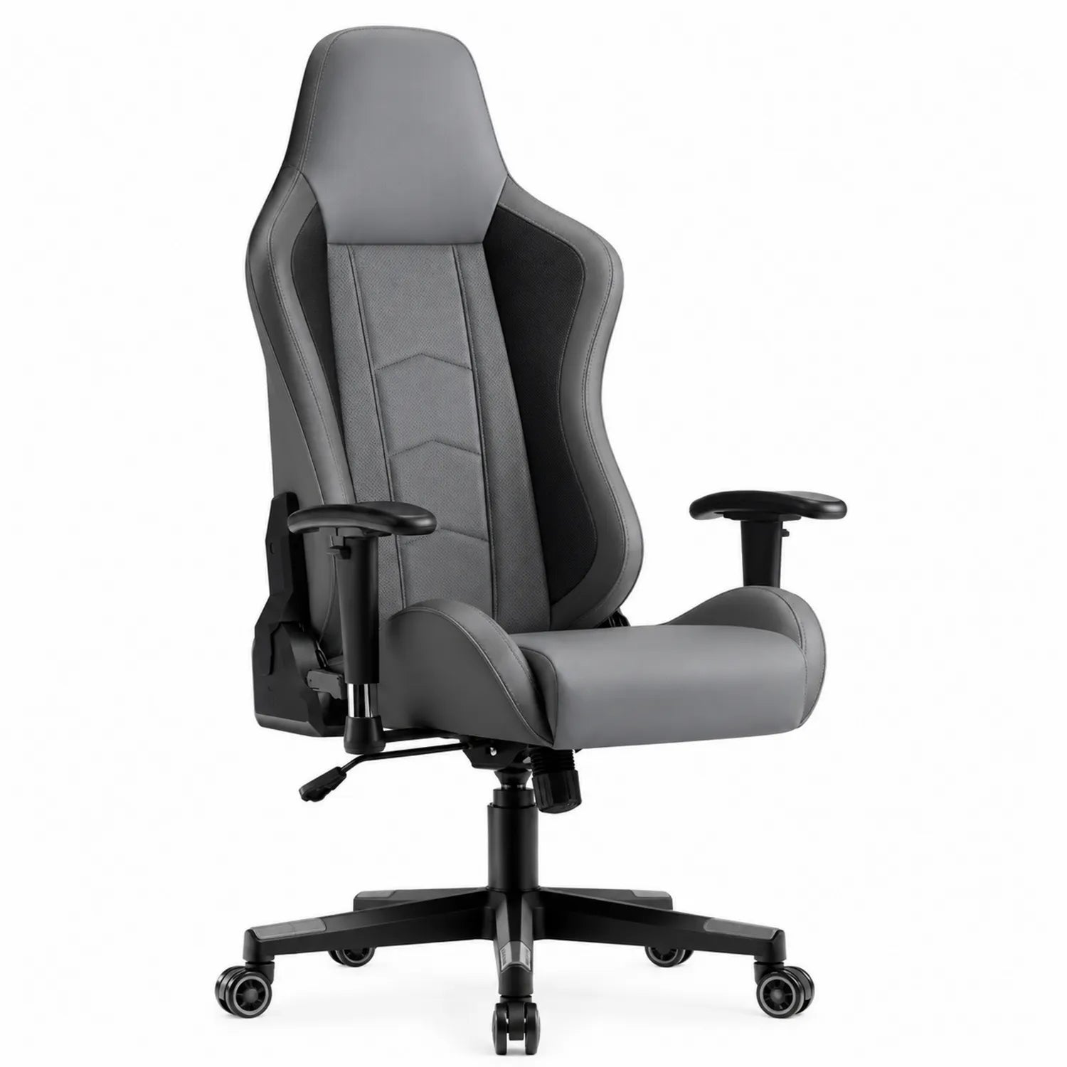 Silla de oficina ergonómica de cuero sintético y tela gris