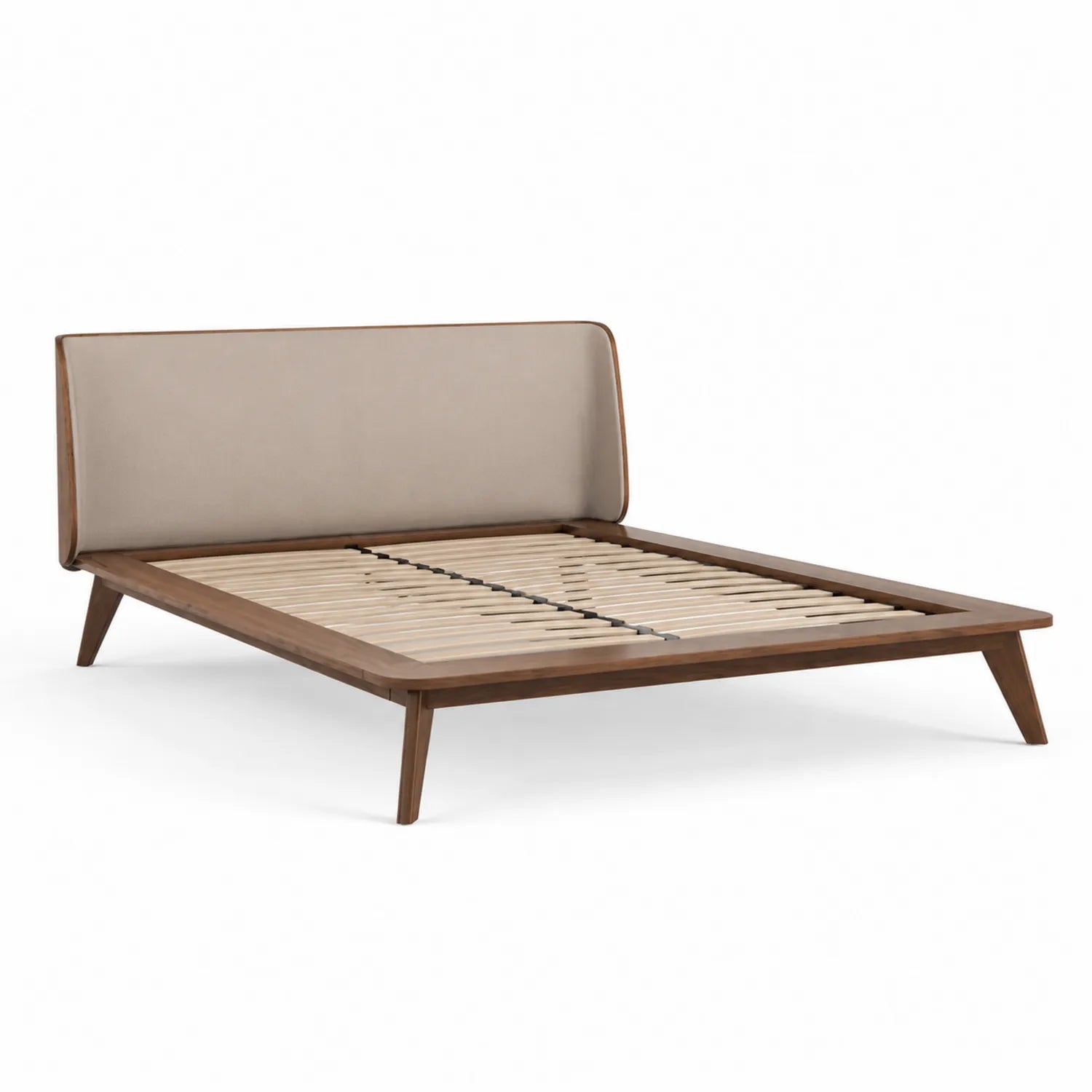 Cama doble de madera maciza con cabecera tapizada en beige 200x150 cm