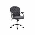 Silla de oficina giratoria de tela gris con base metálica y ruedas