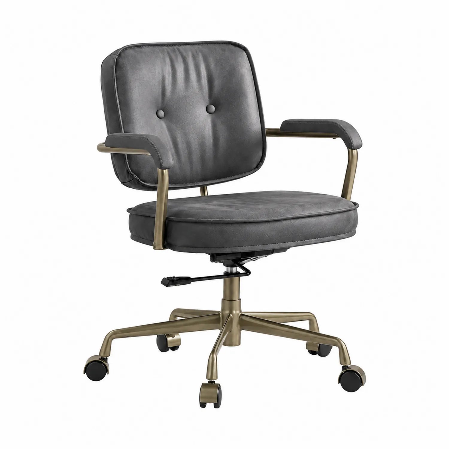 Silla de oficina de cuero sintético gris con marco de metal