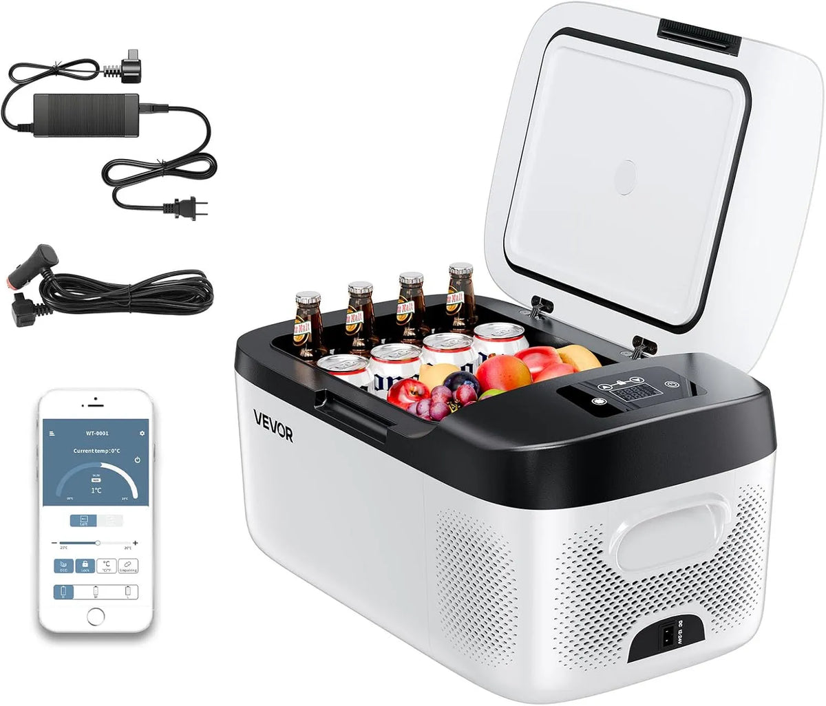 Frigorífico portátil VEVOR 22 L com controlo APP, gelado elétrico -20 °C a 20 °C para carro, 12/24 V DC e 100-240 V AC, Ideal para campismo e Viagem