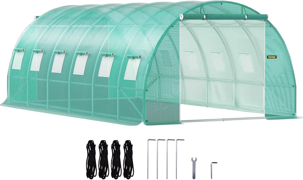 Jardim túnel Steol VEVOR 6x3x2 m, estrutura de aço galvanizado, capa impermeável, 2 portas, 12 janelas