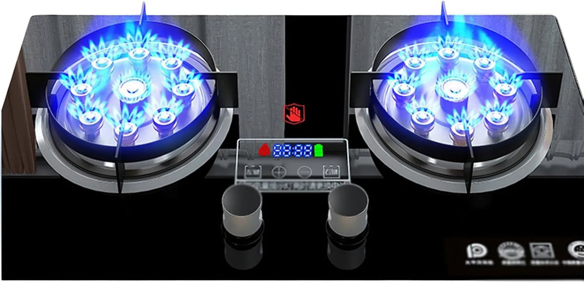 XLTFUC Tabela de Cozinha a Gás 2 zonas 5.2 KW com Timer Duplo 99 Min e Suporte à Fonte
