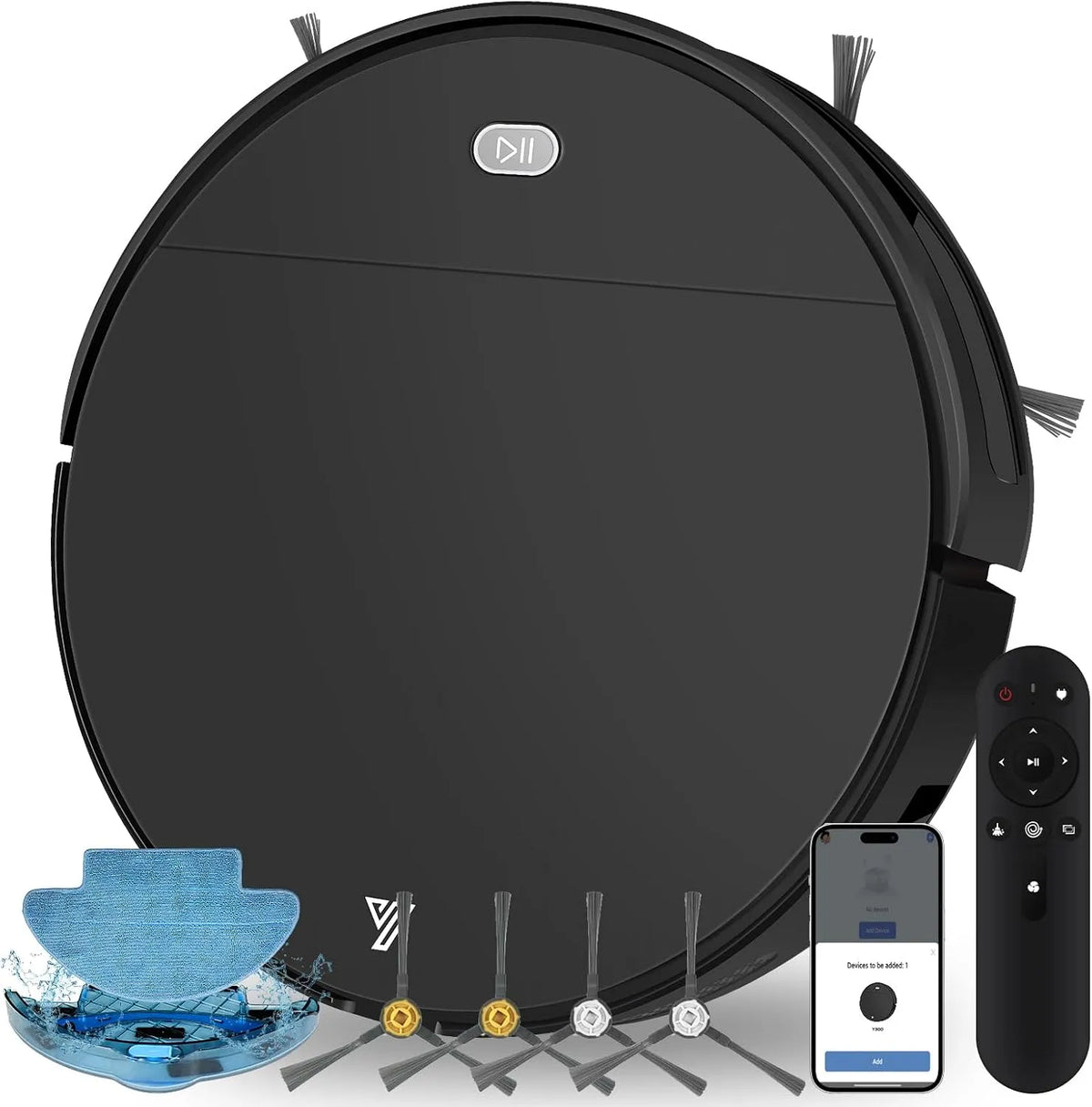 Yigars 2 em 1 robô máquina de vácuo e lavagem, vácuo 4500Pa, ultra-silêncio, Alexa compatível e WiFi, carregamento automático, Ideal para pisos rígidos e tapetes - Preto