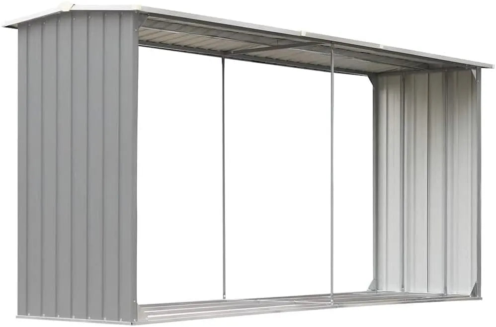 vidaXL Abrigo em aço galvanizado para madeira 330x92x153 cm, cinzento