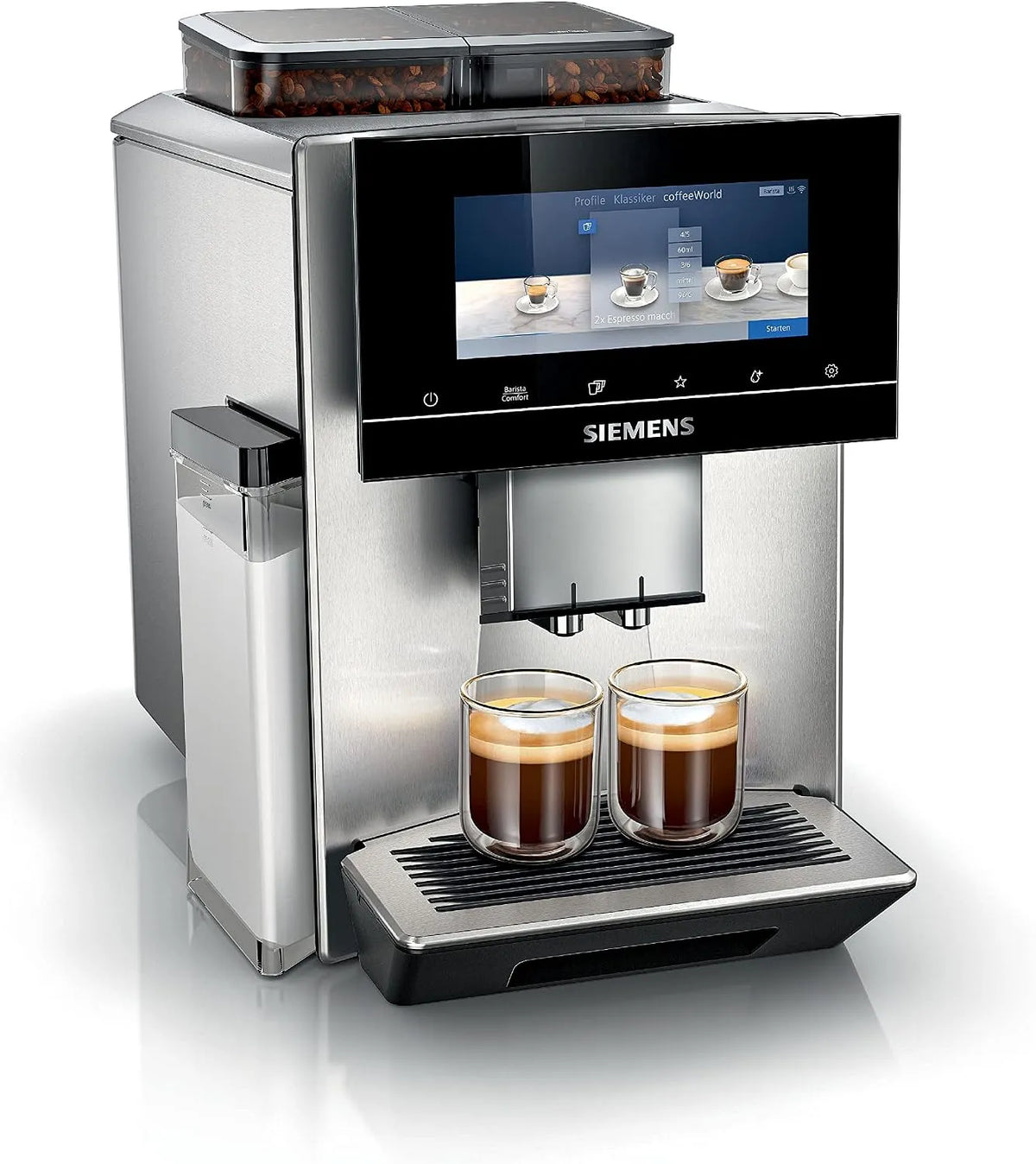 SIEMENS EQ900 TQ907D03: Cafeteira automática inteligente com ecrã tátil e redução de ruído