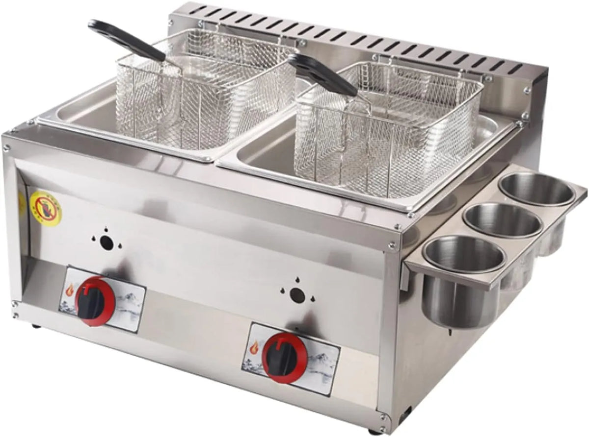 DJXLMN Cilindro de gás duplo 20 L aço inoxidável - perfeito para cozinha profissional e doméstica com cesta para fritas e frango