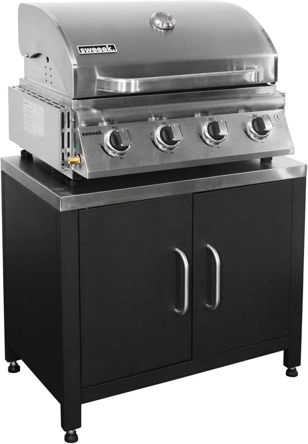sweeek Grill de gás 4 queimadores com bandeja de gordura, Módulo de cozinha externa aço 80 cm