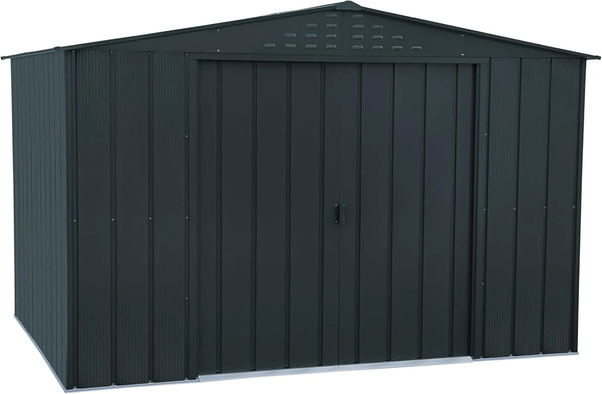 Abrigo de Jardim de Metal Duramax TOP 10 x 8 pés, Estrutura reforçada, Aço galvanizado, Cuidado mínimo, Resistente ao tempo, Cor antracite