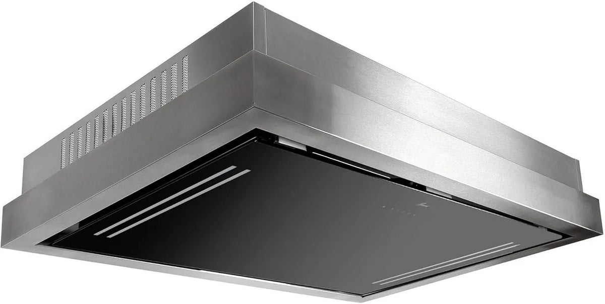 Gurari Capa interior 120 cm Aço inoxidável e vidro preto com ionização e comando tátil