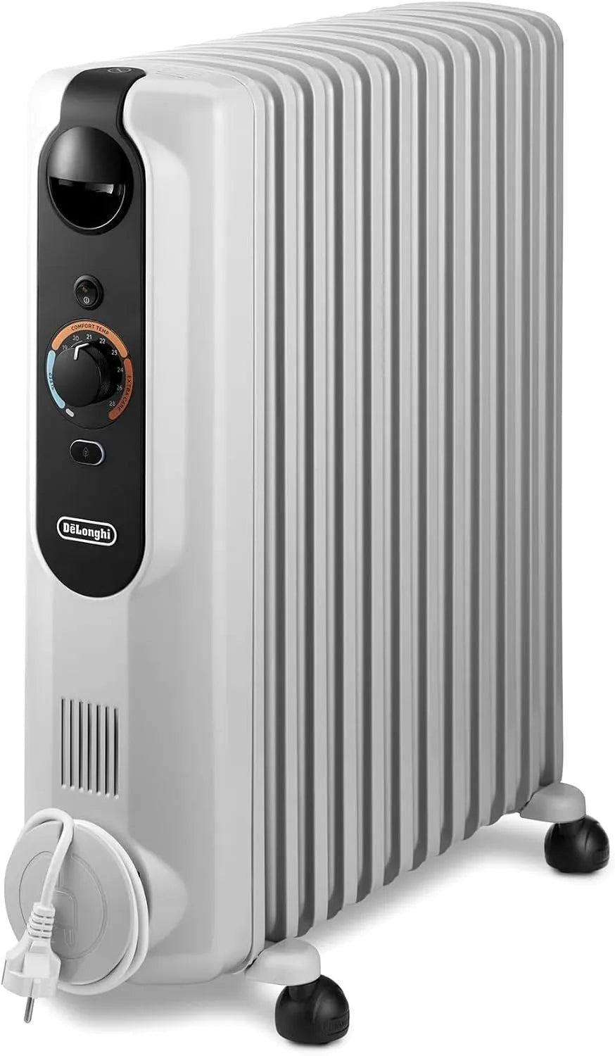 Radiateur bain d'huile Drexon 814250 Radiador elétrico com óleo de'Longhi RadiaS, 12 asas, economia de energia, 2500 W, termostato de segurança, modo de anticongelante, para divisões até 75 m³, cinzento