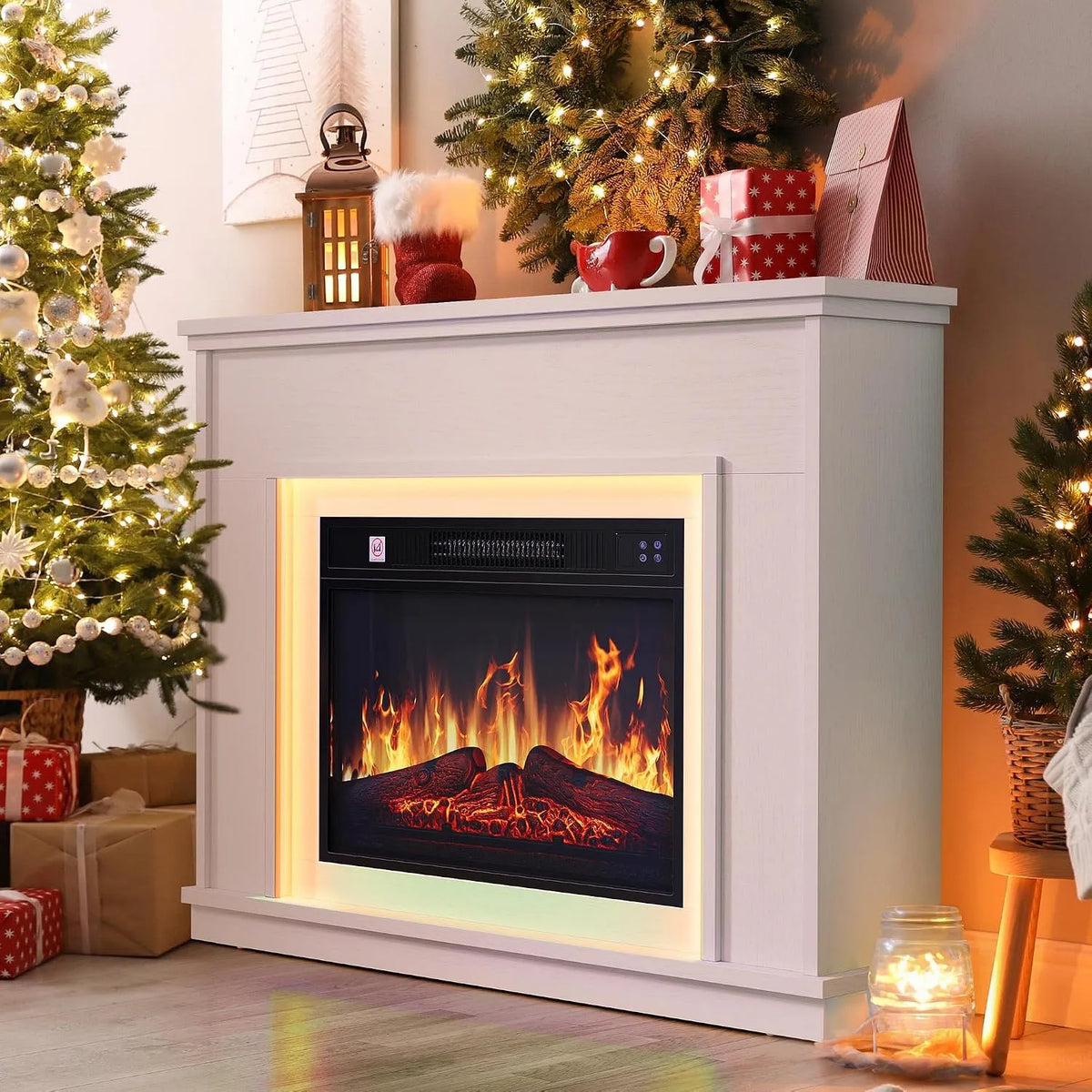 YITAHOME Lareira elétrica com Chama 3D, Lareira decorativa com LED multicolor e comando à distância, 100x26x80.5 CM