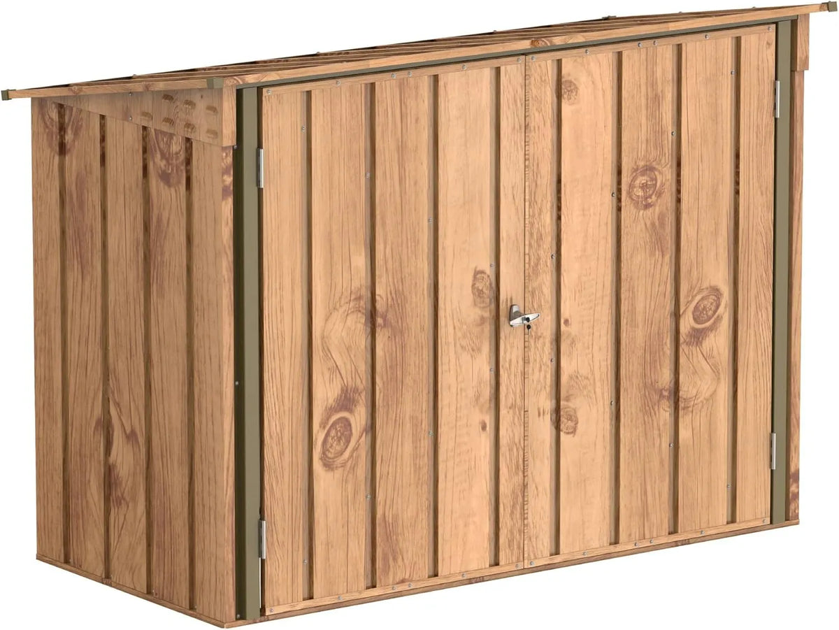 Duramax Abrigo de jardim de metal para 2 bicicletas com portas trancáveis, 203x101x146 cm, Padrão de madeira