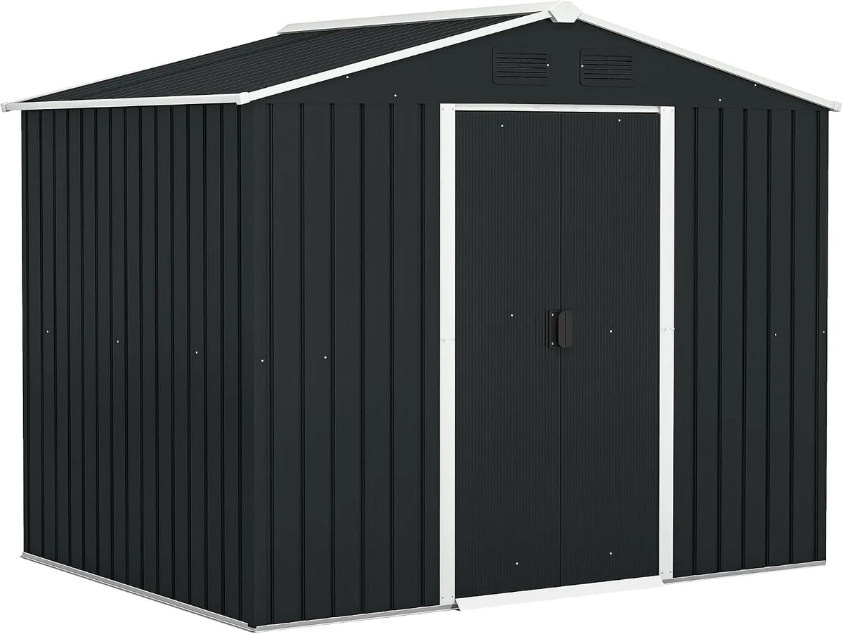 Aço de cabine de jardim Outsunny, Desconto ao ar livre com portas deslizantes, 236x174x190 cm, cinzento
