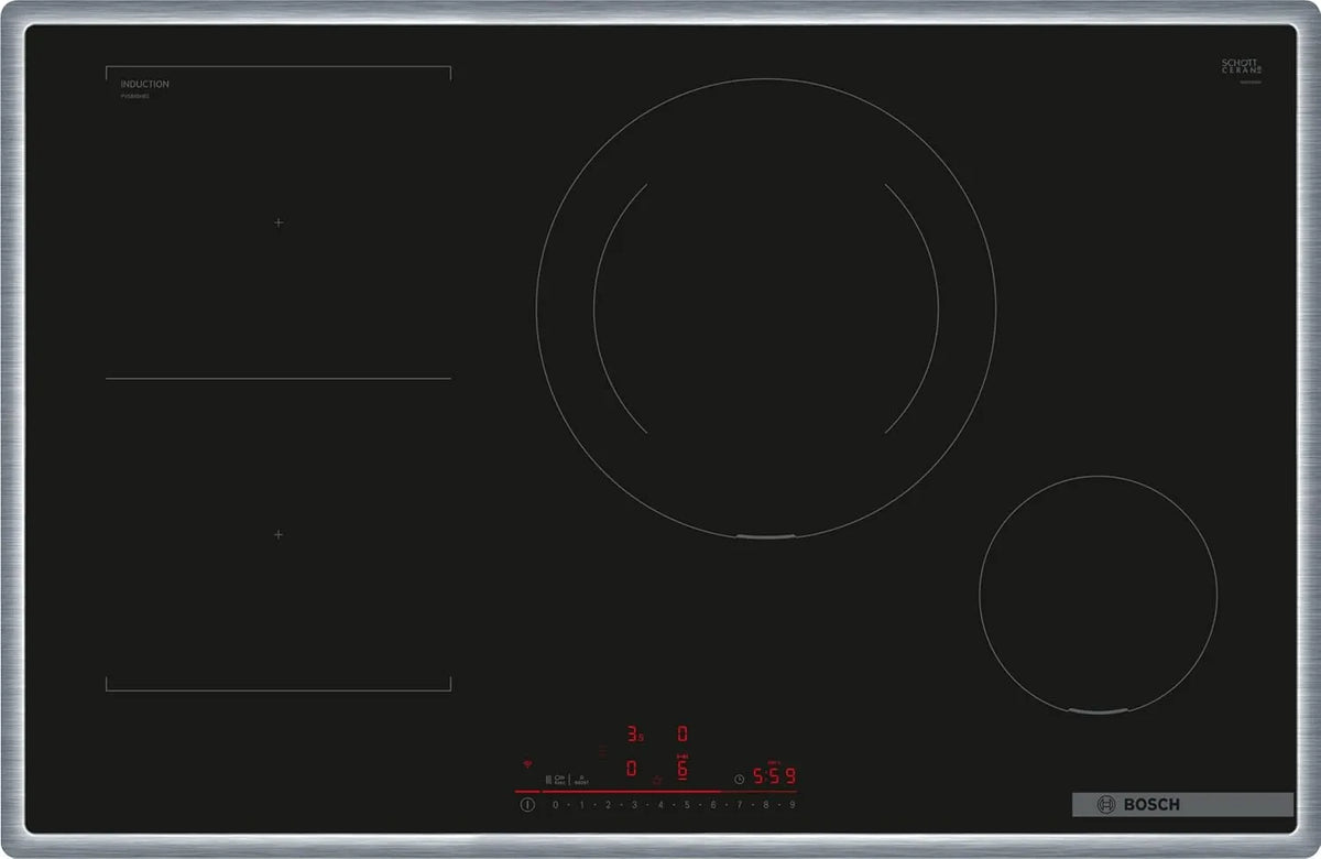 Placa de Cozinha de Indução Bosch Série 6,80 cm, Zona dupla, Quadro Periferal