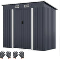HOMASIS Abrigo exterior de jardim feito de metal com telhado revestido e porta deslizante, alta resistência, ideal para terraço e fazenda