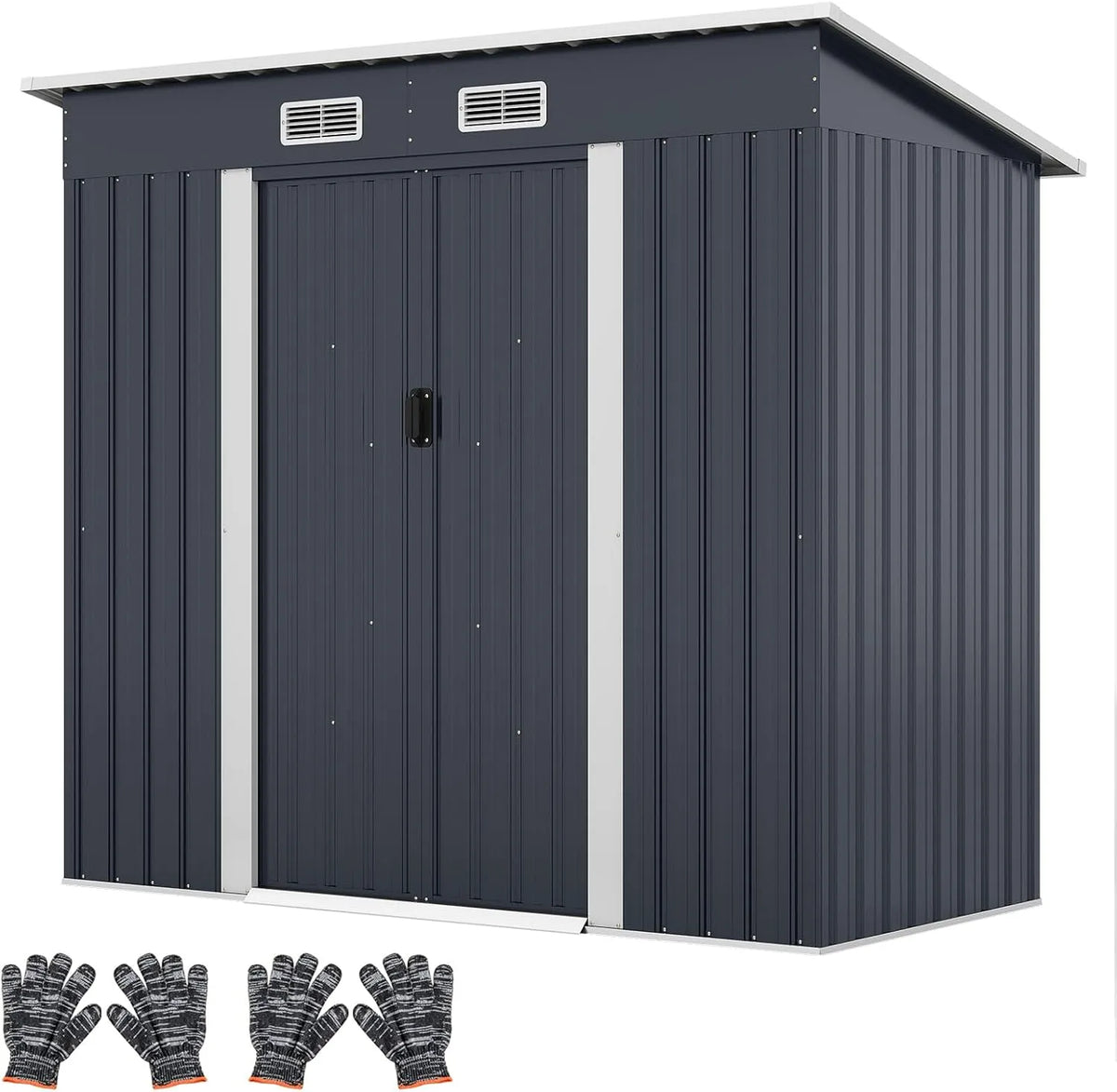 HOMASIS Abrigo exterior de jardim feito de metal com telhado revestido e porta deslizante, alta resistência, ideal para terraço e fazenda