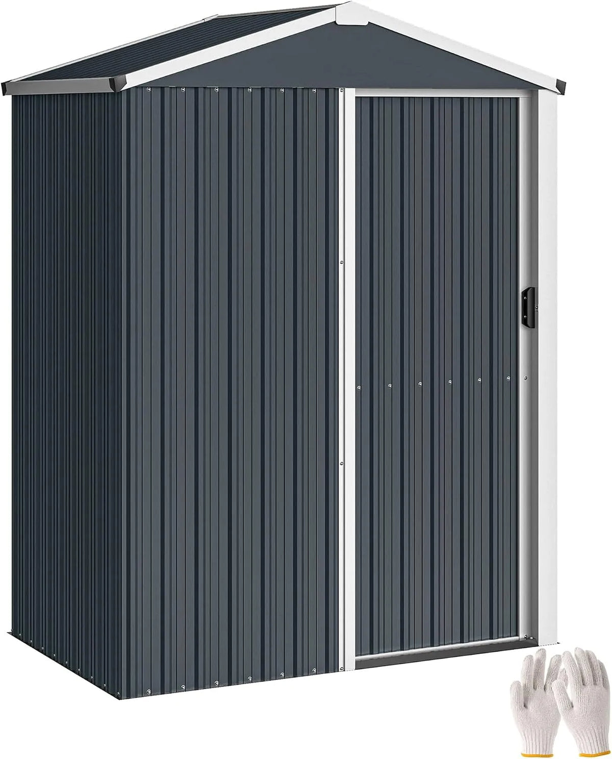 Abrigo de jardim de metal Outsunny com porta deslizante, telhado de pia, Sola para ferramentas, Aço galvanizado 136x87x179 cm, cinzento escuro