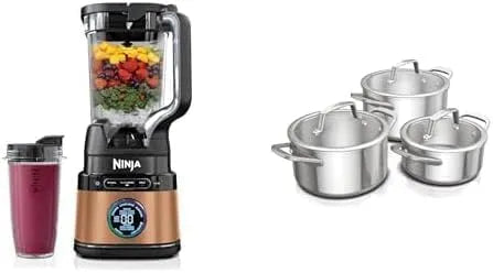 Misturador NINJA Pro 1200 W com 2 L recipiente e copo individual + Bateria Marmit de aço inoxidável