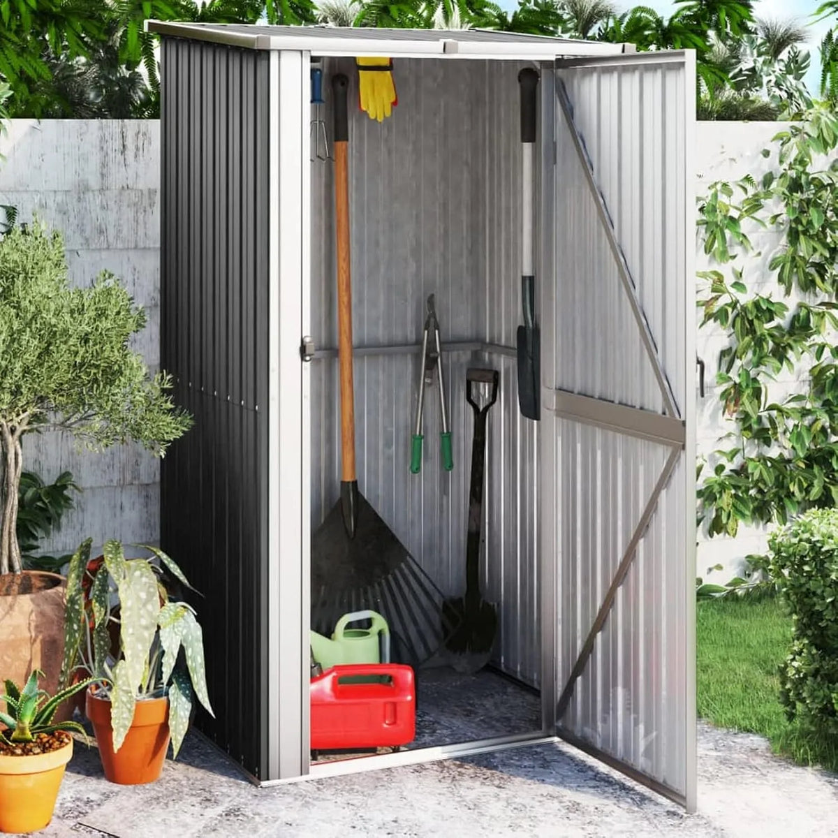 Abrigo de jardim ARKEM Aço galvanizado 119x97x210 cm, Armazenagem ao ar livre Antracite