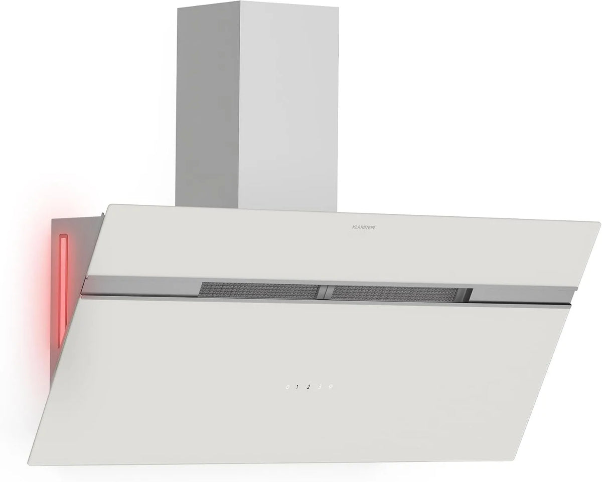 KLARSTEIN Alina Wall Hood 90 cm - 615 m³/h, classe energética A, iluminação LED, silencioso 54 dB, Evacuação e Recirculação, Filtros de Carvão Activo, Cor Branca