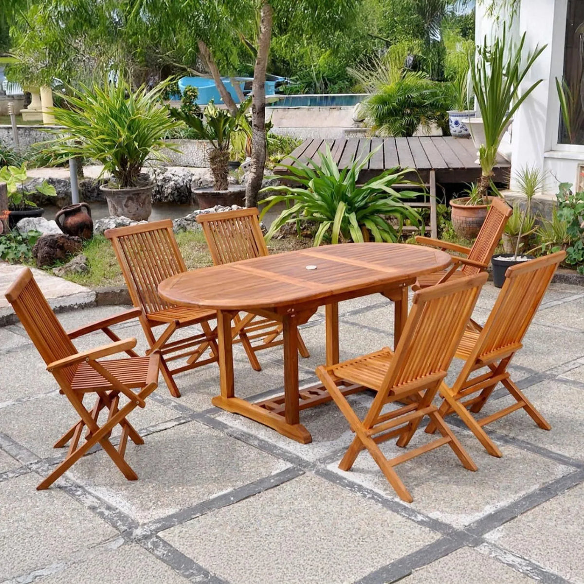 CONCEPT USINE Conjunto de jardim Teck para 6 pessoas com mesa oval e cadeiras confortáveis