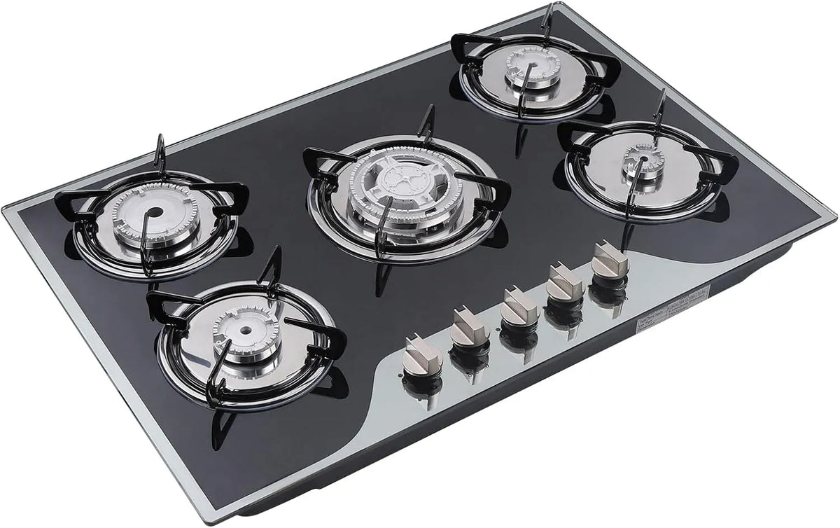 lousriyy Placa de gás 5 camas quentes em vidro temperado para gás natural e propano - Ideal para campismo e cozinha