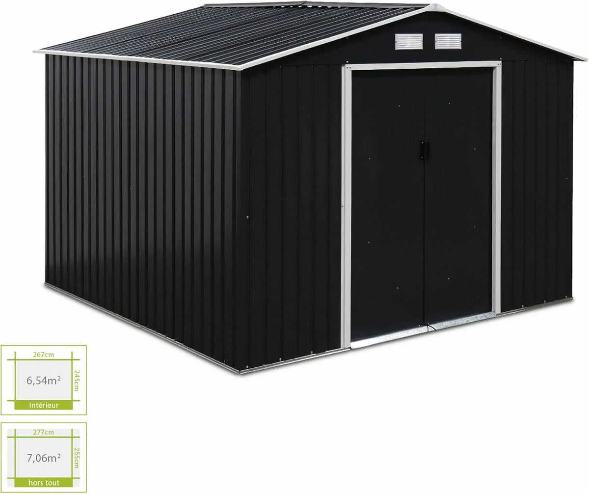 Alice's Garden Abrigo de jardim metálico 7.06 m² Antracite Grey com portas deslizantes - Kit de fixação incluído