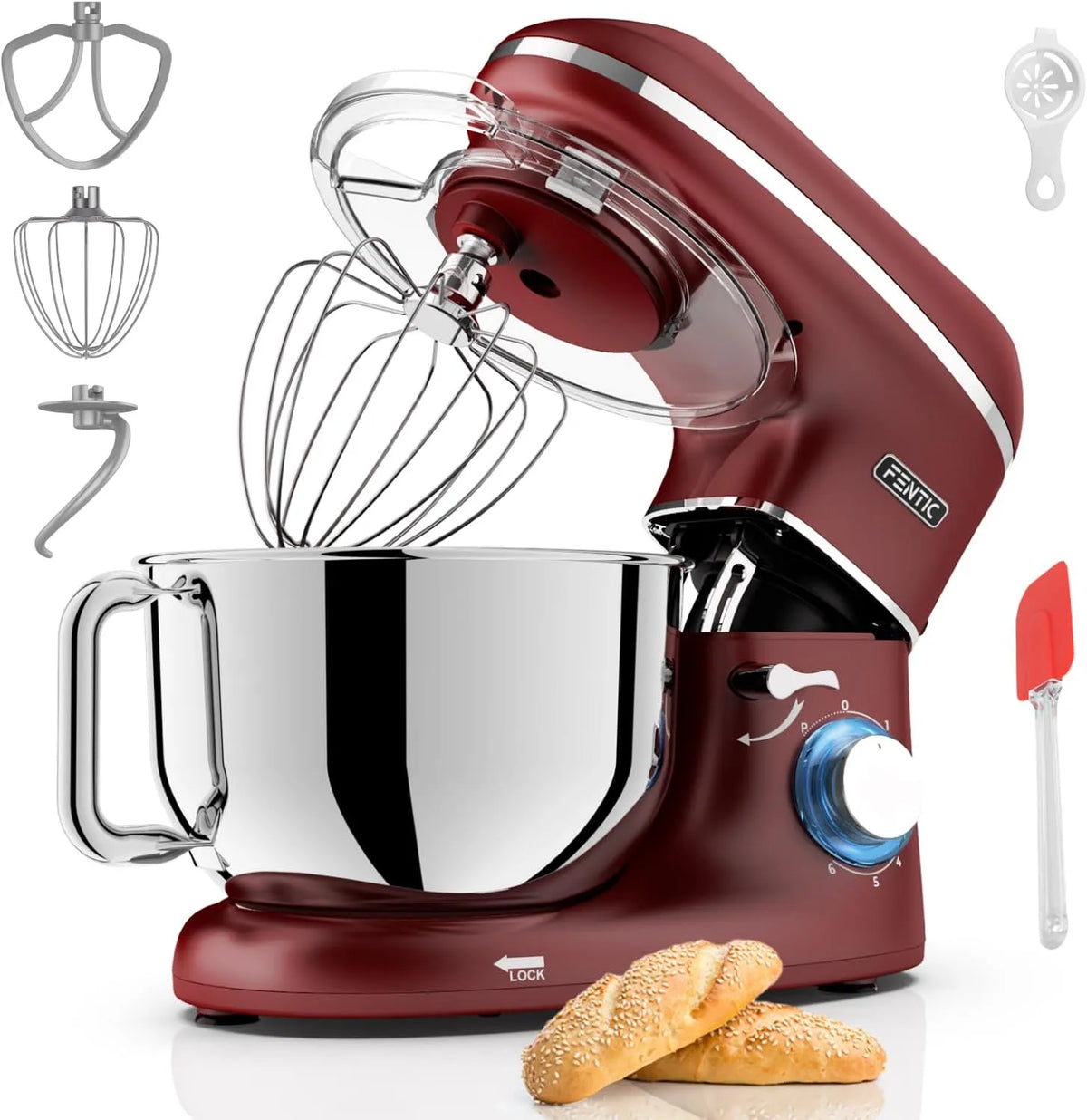 Fentic 2000 W Robot cozinha com 6.2 L Bol de aço inoxidável e acessórios completos - Vermelho