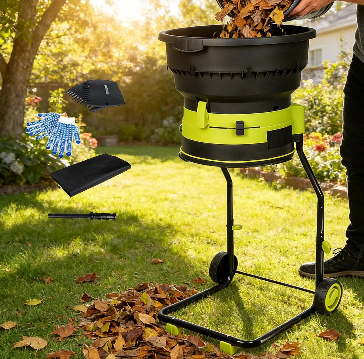 Naturalpowev Moedor elétrico da planta, moedor de folha com função de empalhamento, 55 galões/minuto, 8000 TR/min, tamanho ajustável, limpeza do jardim com cabo de 20m