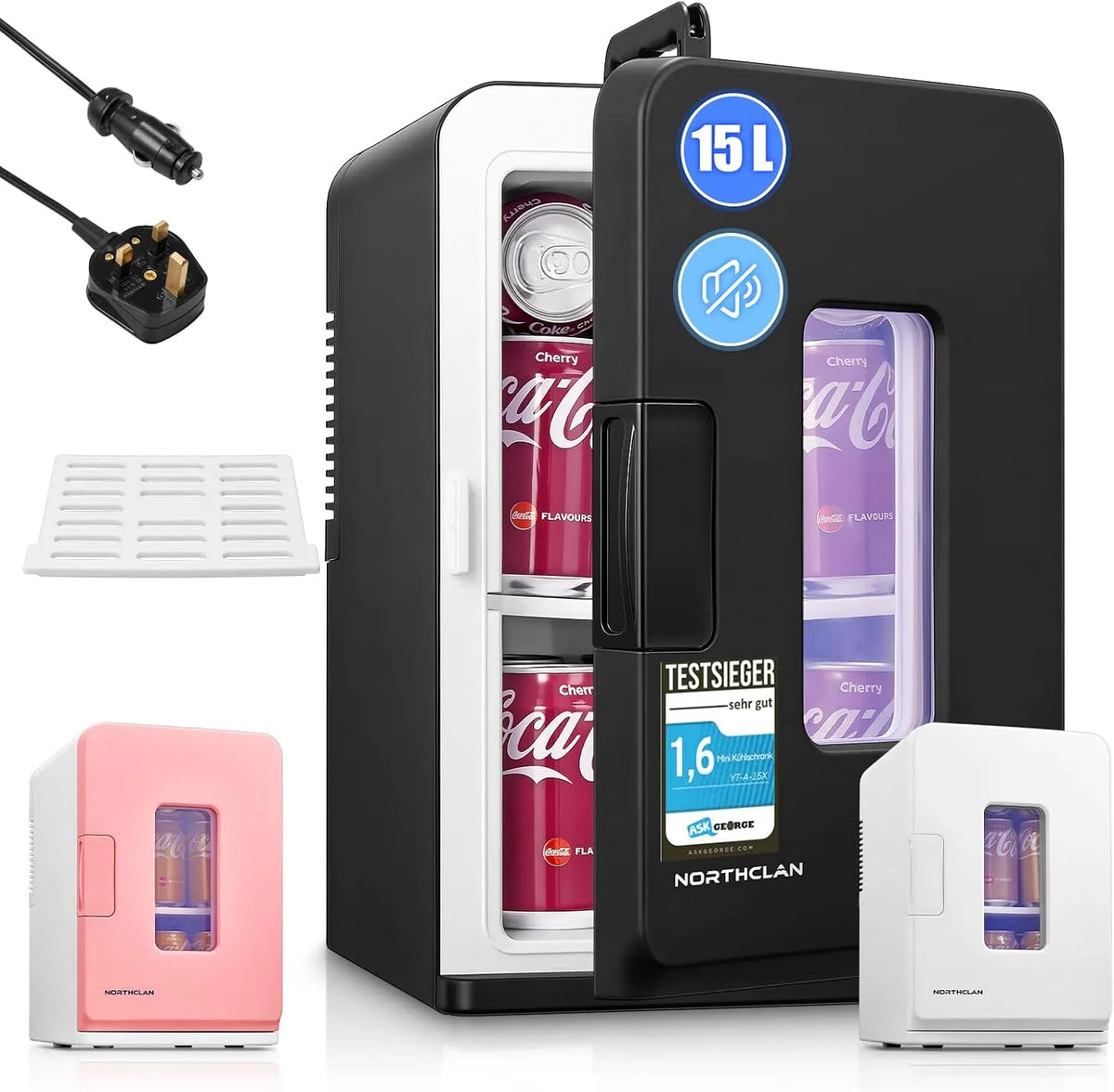 Compacto NORTHCLAN 15 L/21 Latas de refrigeração, Silenciadores com Modo Eco para Quarto/Carro, Funções Hot/Fróide, 12 V/220 V