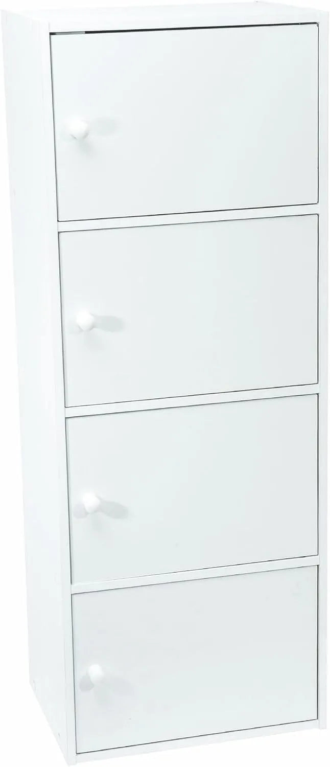 WERKA PRO MDF Branco 4 portas Armário de armazenamento de madeira para Interior - 106 x 40 x 29 cm - Kit com Instruções - Ideal para Casa de banho, Corredor ou Quarto