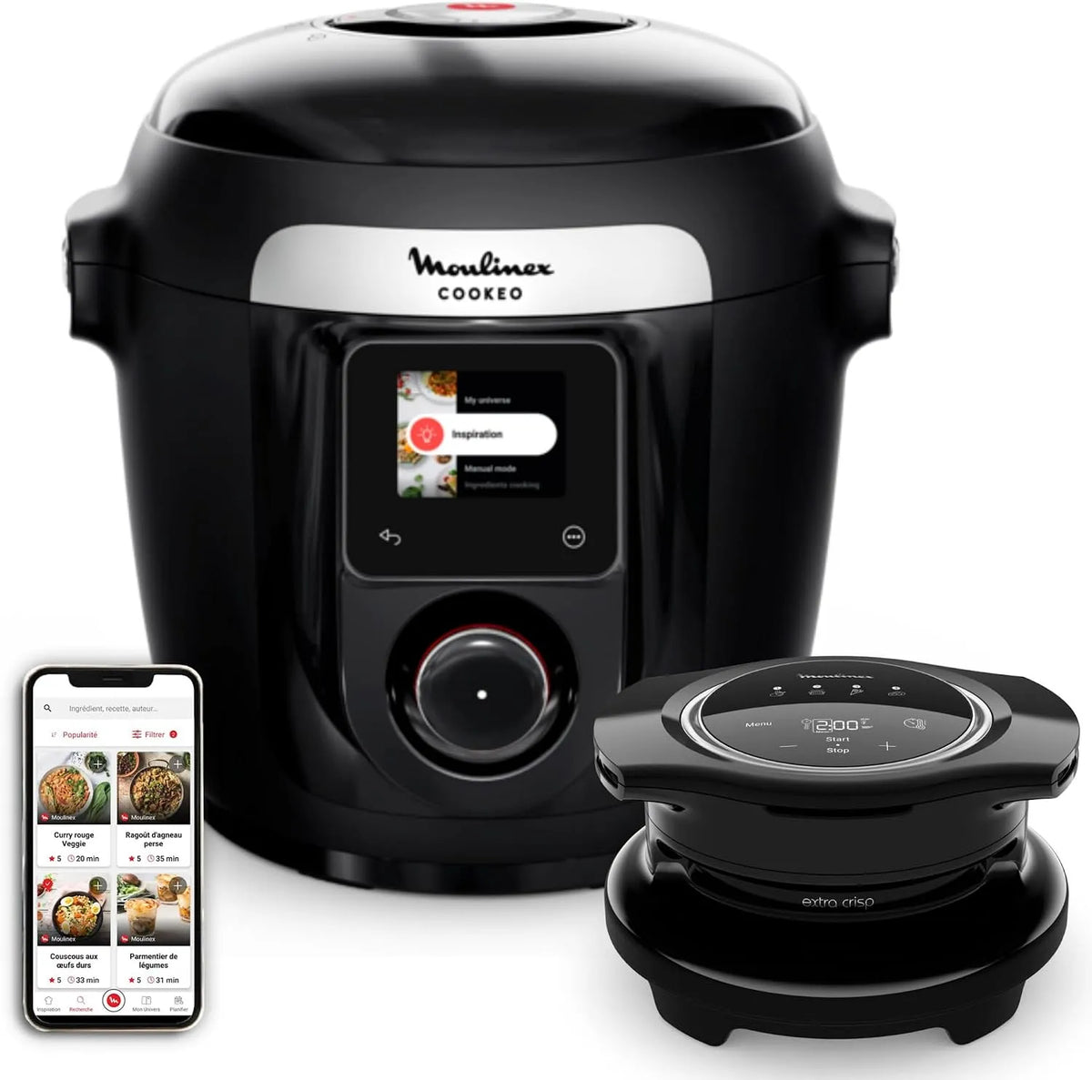 Moulinex Wi-Fi Cookeo - Multi-cooker com fricção de ar e 14 modos de cozedura, Preto