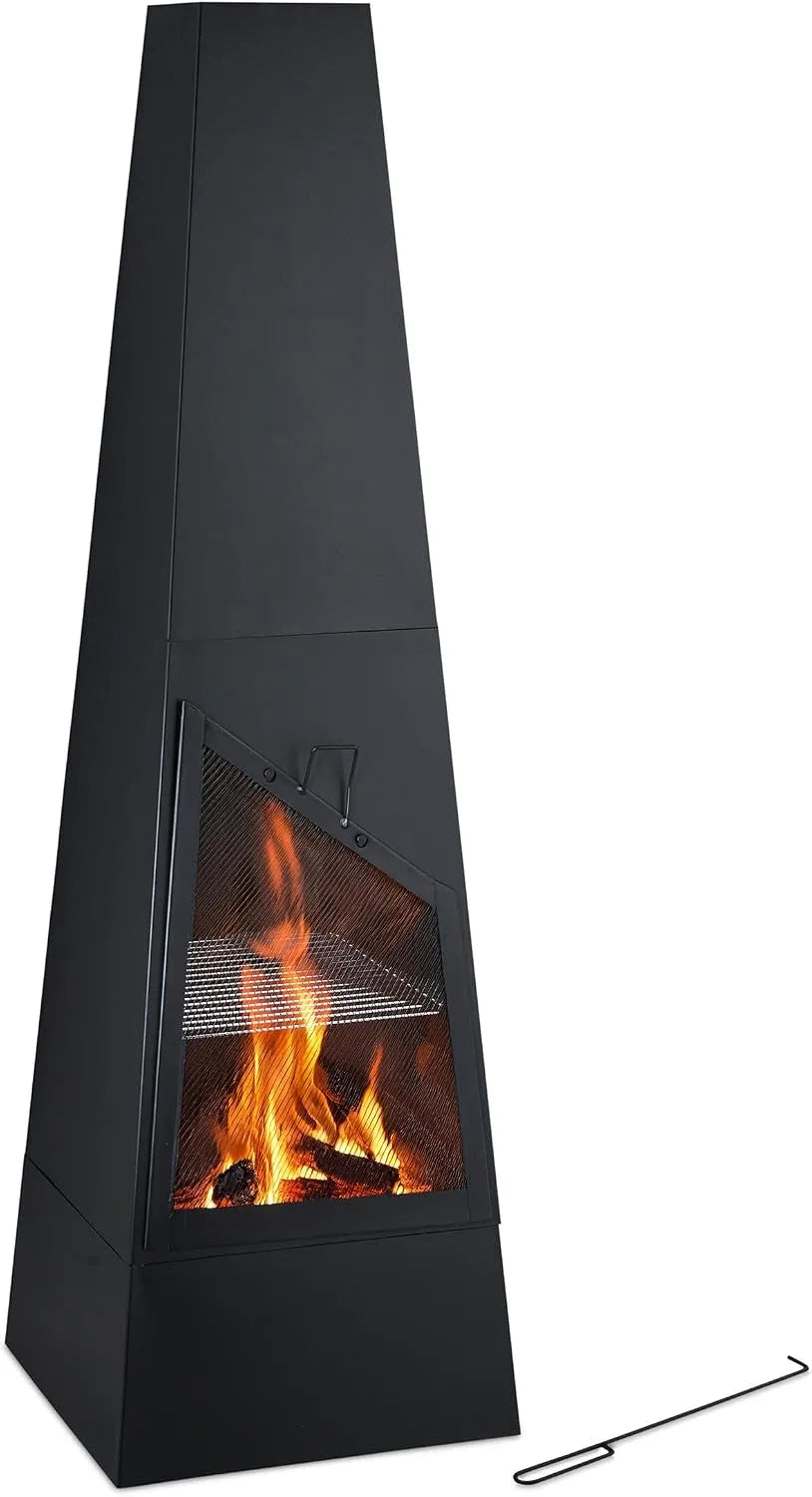 Relaxdays Multifunções de Brasero jardim em aço preto com Grill e Tisonnier Incluído