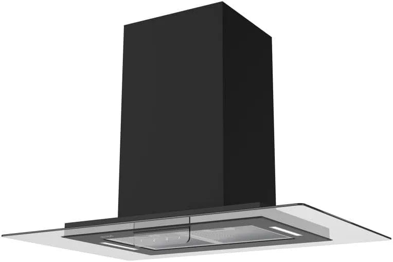 BELDEKO Cauche da ilha de vácuo 90 cm – 556 m³/h – 3 velocidades – Timer – Filtros de aço inoxidável – Preto elegante
