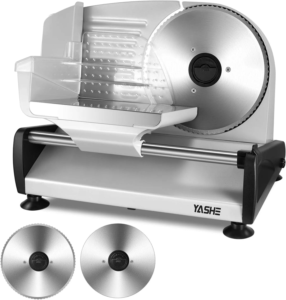 Facas elétricas 250 W YASHE, lâminas lisas e dentadas 19 cm, espessura ajustável 0-15 mm, segurança reforçada