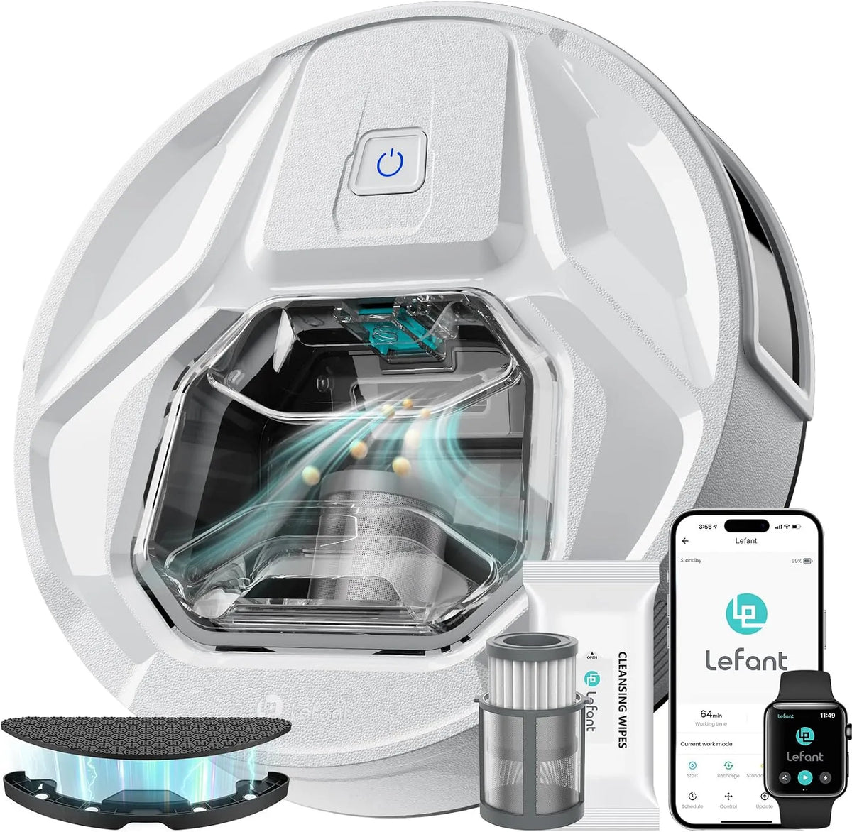 Lefant M320 aspirador robô de pó 6000Pa, Obstáculos Evitando, Detecção de Tapetes, Ideal para Animais e Pisos Duros, App / Alexa compatível, Wi-Fi, Branco