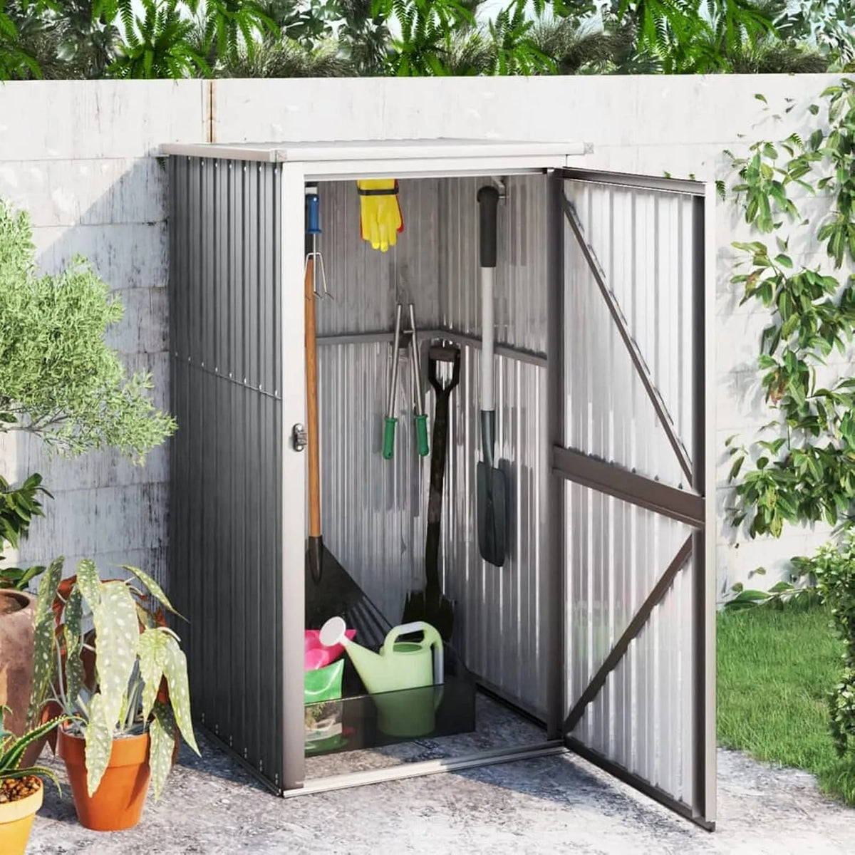 ZEYUAN Abrigo de jardim Grey aço galvanizado 88x89x161 cm - Armazenamento ao ar livre