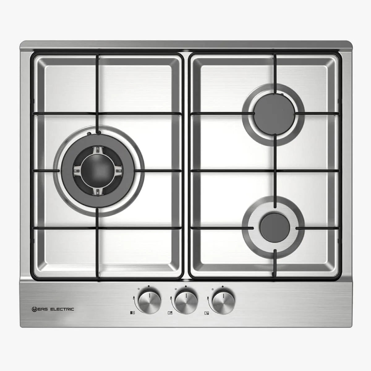 EAS Electric EAS elétrico EAS elétrico Placa de cozedura a gás 3 zonas 60 cm de aço inoxidável com ignição automática - Butano compatível e gás natural