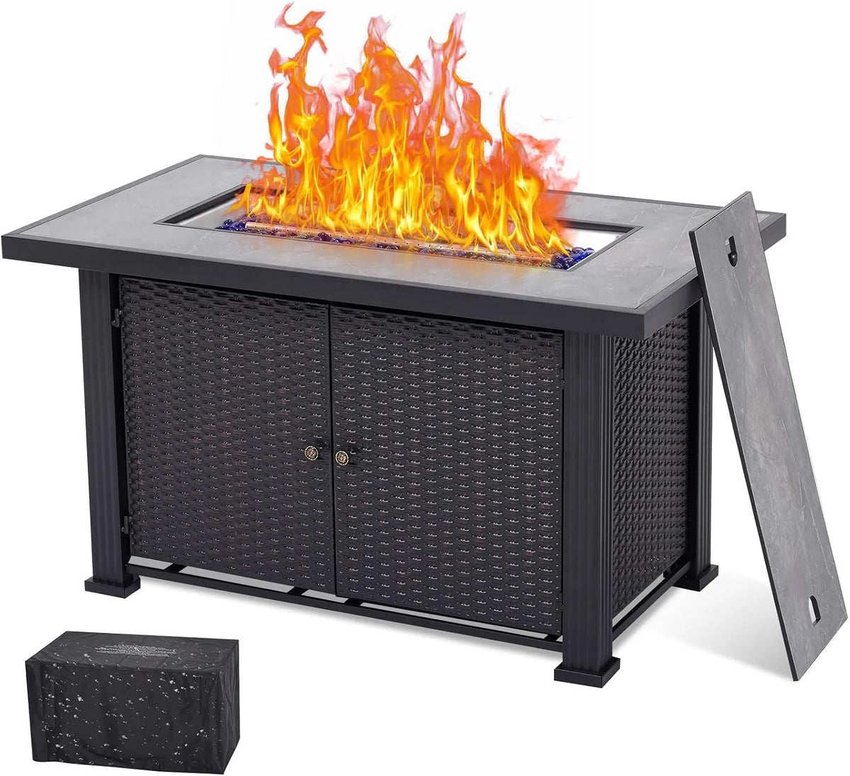 MERXENG Mesa de fogo 50 000 BTU com propano com cobertura impermeável, aço robusto certificado CSA para jardim