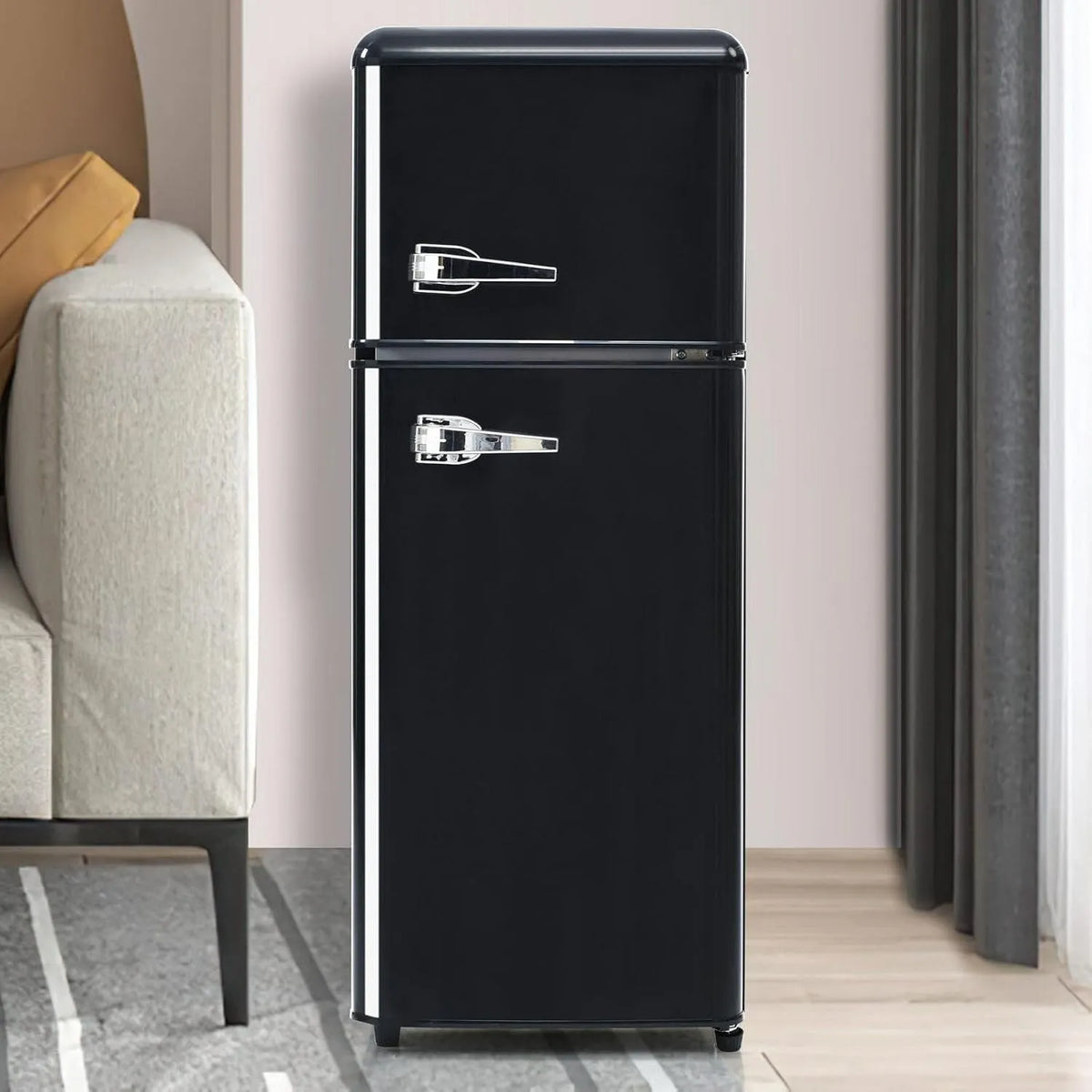 Frigorífico Sweiko Retro, 92 L com congelador 28 L, iluminação LED, design de duas portas, preto