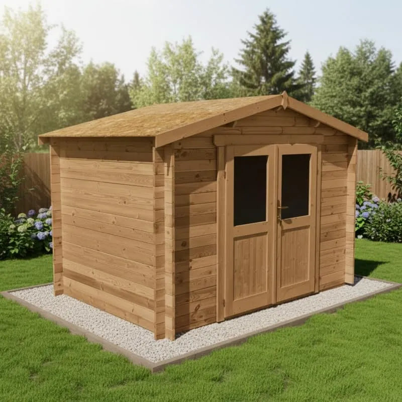 Gardy Shelter Massif de jardim de madeira 6 m² com tratamento anti-inseto e cogumelos, porta dupla semi-vitre, telhado OSB 3,298x198 cm, marrom