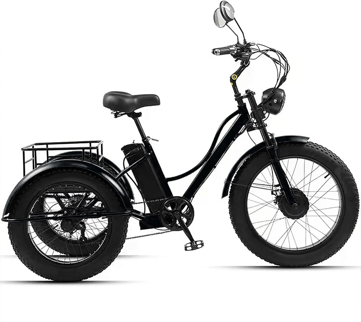 GCLCPAEN Adulto Triciclo Elétrico 24' com Carrinho e Ecrã LCD, capacidade de 200 Kg, Preto