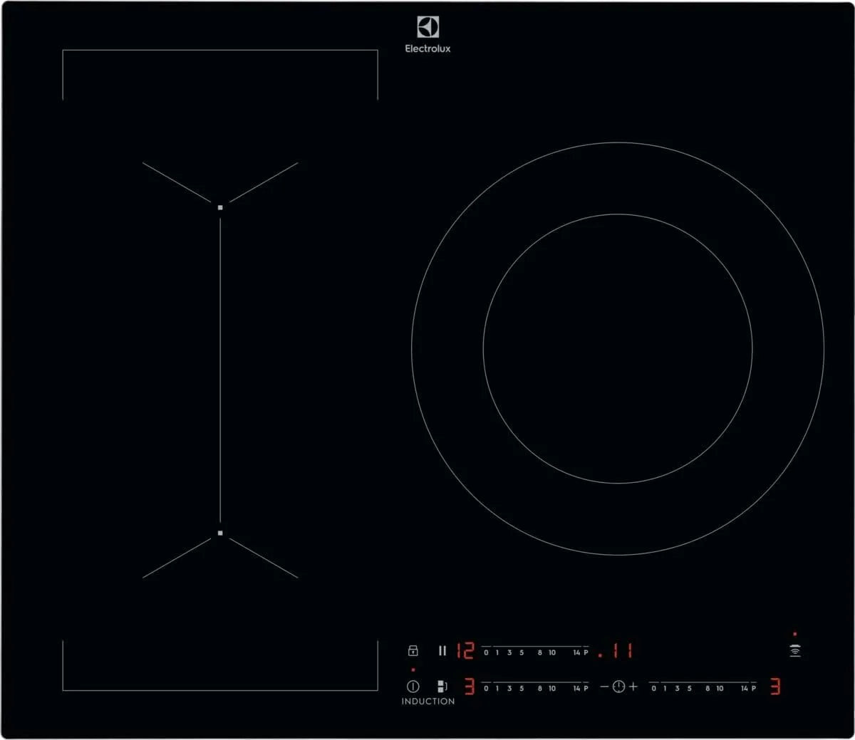 Placa de indução de Electrolux 60 cm, 3 zonas, função de ponte, comando tátil, Hob2Hood