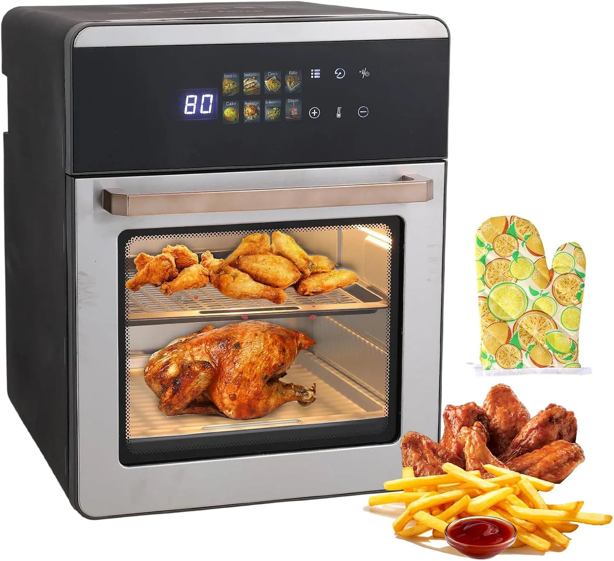 UEXEDO Air Frymaker 20 L com ecrã tátil, 8 Programas, Janela de cozinha transparente, Temperatura e Tempo Ajustáveis, Circulação de ar 360°