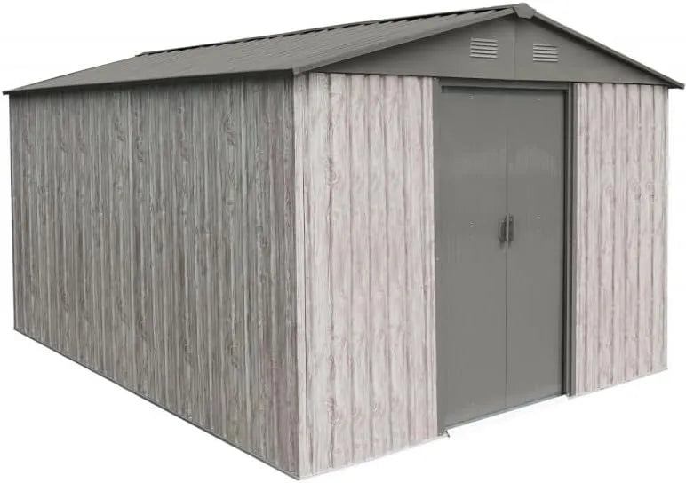 X-METAL Abrigo de jardim Galvanizado aço bege 9,12 m² com kit de ancoragem e porta deslizante dupla, ventilação natural, resistente à neve 100 kg/m2,15 anos de garantia